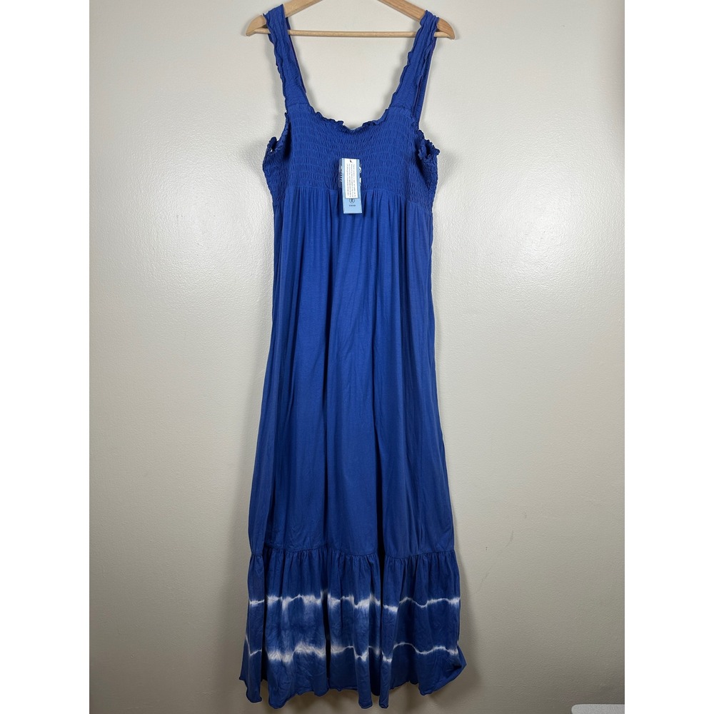 IZOD‎ Women's XL Maxi Dress Persian Blue Smocked Tie Dye Boho NEW
